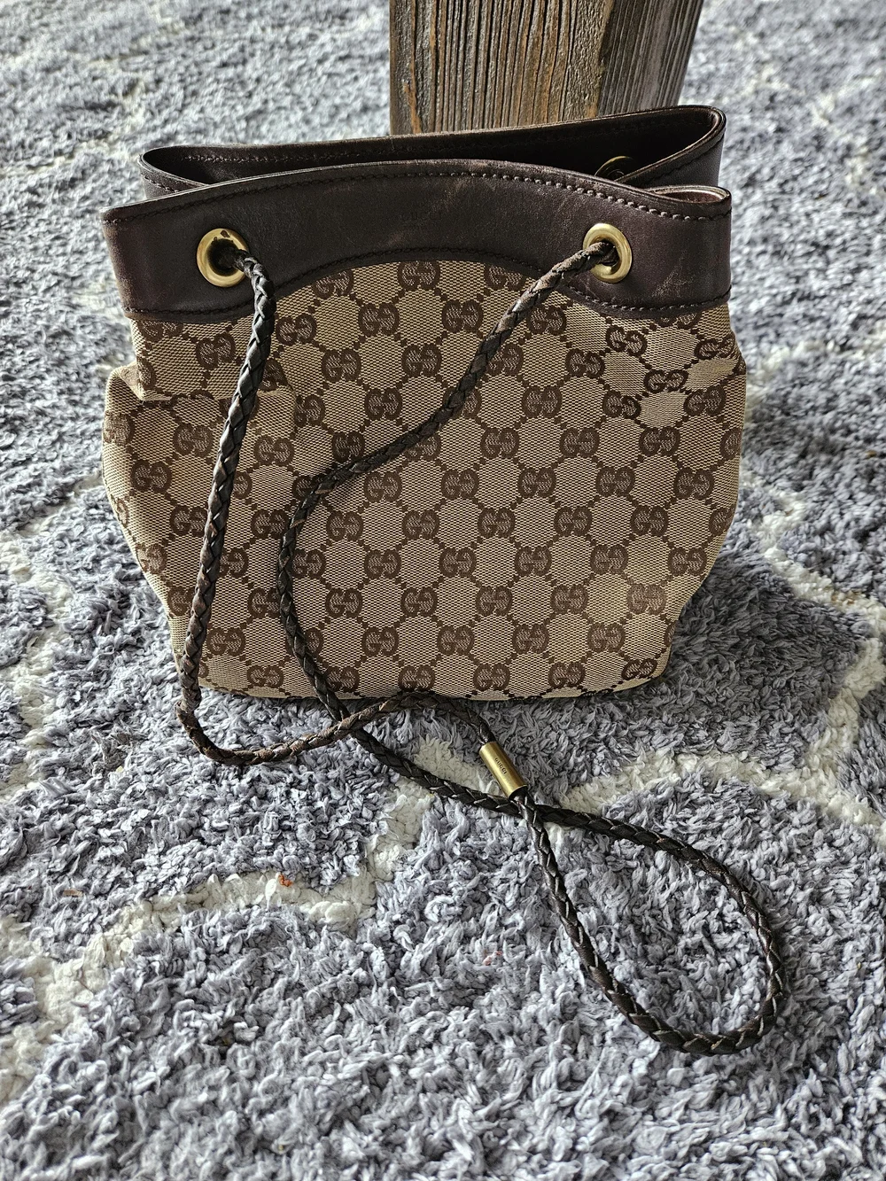 Gucci Beige & Brown GG Canvas Drawstring Shoulder/Crossbody Bag - Picture 11 of 11